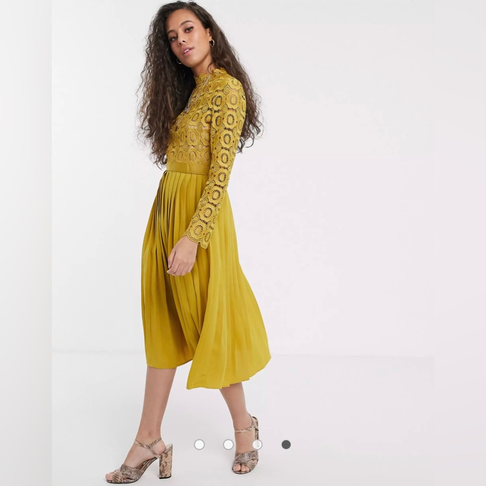 Mustard Lace Pleaded Dress
